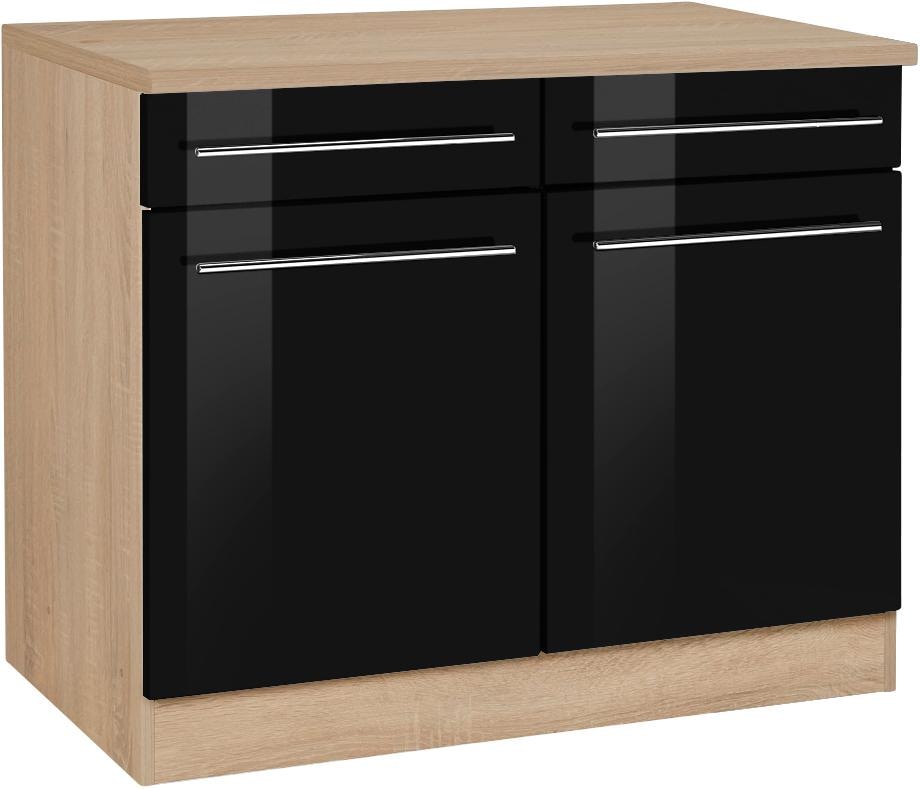 Unterschrank KOCHSTATION "KS-Eton", schwarz (schwarz hochglanz), B:100cm H:85cm T:60cm, Schränke, Unterschrank, Breite 100 cm
