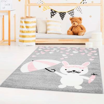 Kinderteppich CARPET CITY "Bubble Kids 1318" Gr. 4, grau, B:160cm H:11mm L:225cm, Kunstfaser, Teppiche, Spielteppich, Hase, Herzen, Weicher Flor, Pflegeleicht, Kinderzimmer Image