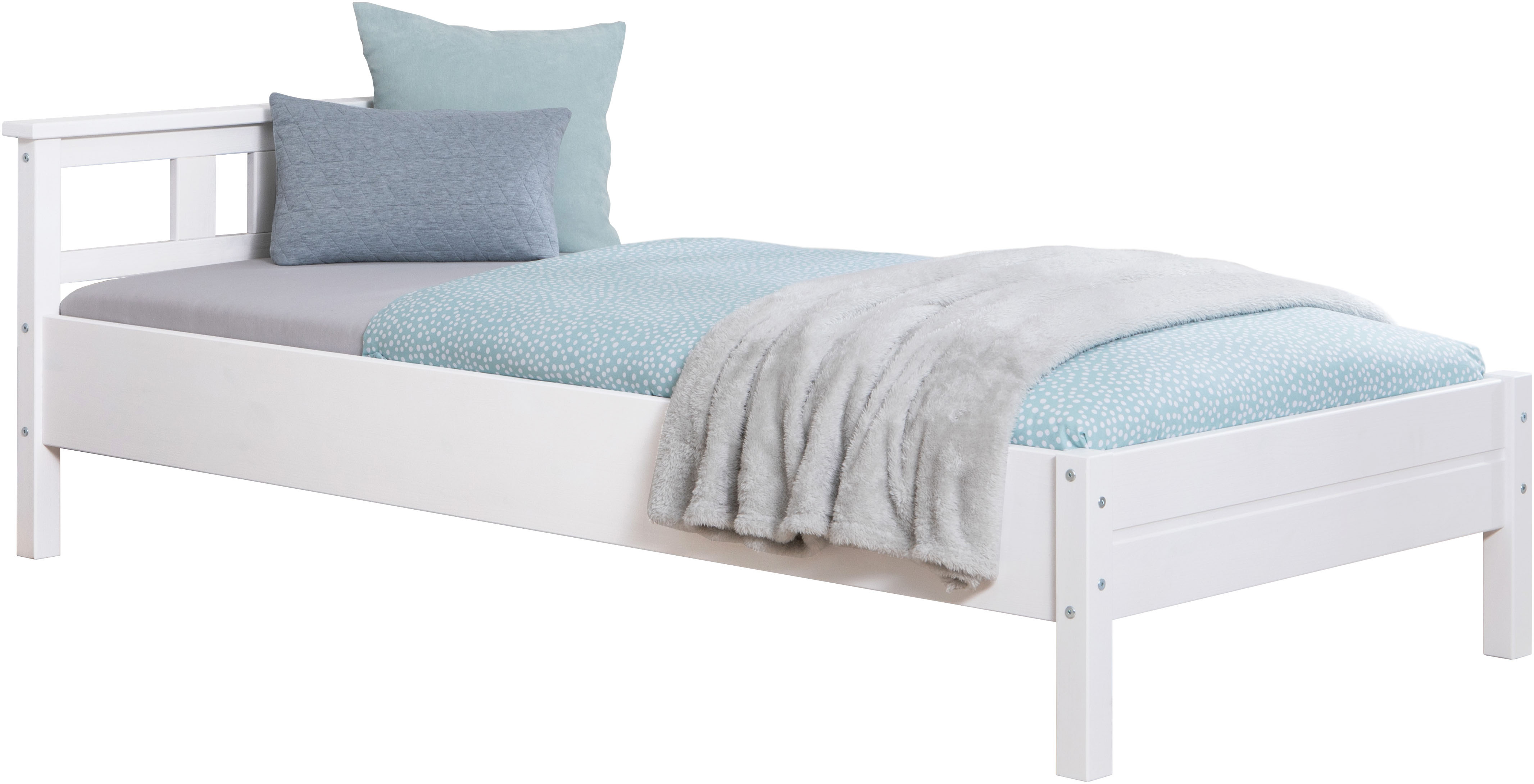 Futonbett TICAA "Merci", weiß (kiefer massiv weiß gewachst), B:101cm, Betten, Futonbett, Einzelbett, aus Kiefer Massivholz, inkl. Rollrost