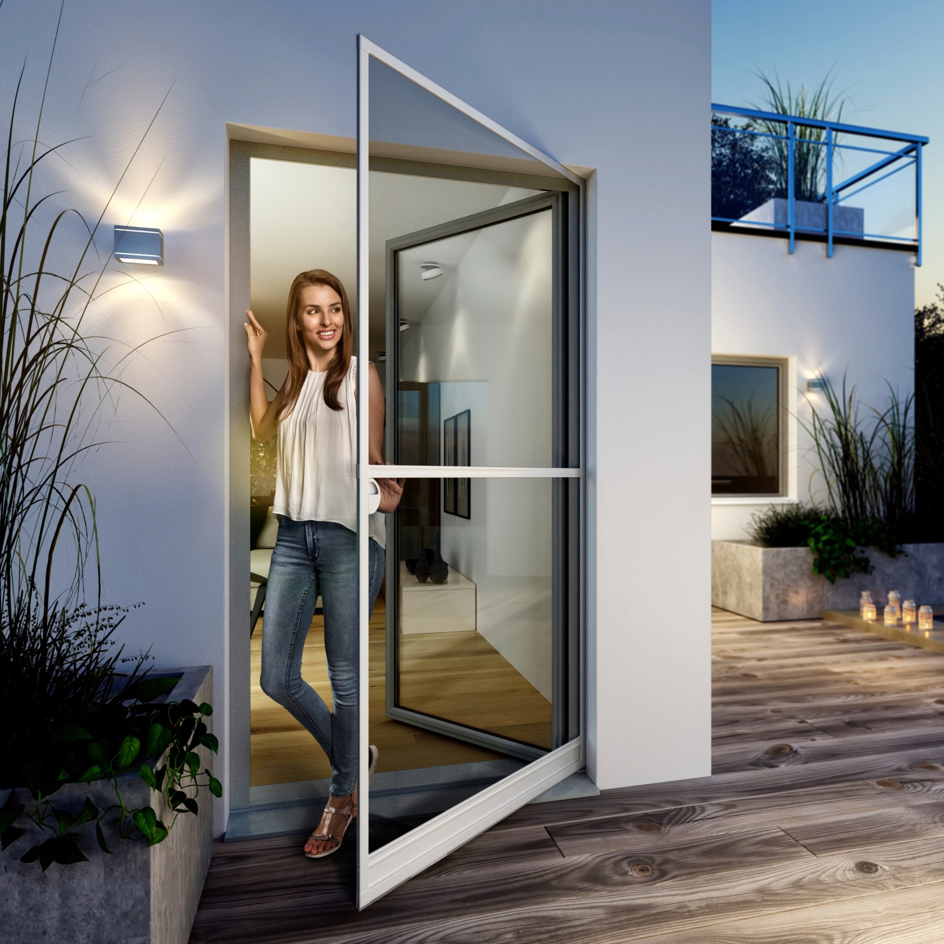 Insektenschutz-Tür WINDHAGER "EXPERT Rahmen Drehtür", weiß (rahmen: weiß gewebe: anthrazit), B:100cm H:210cm, Insektenschutzgitter, BxH: 100x210 cm