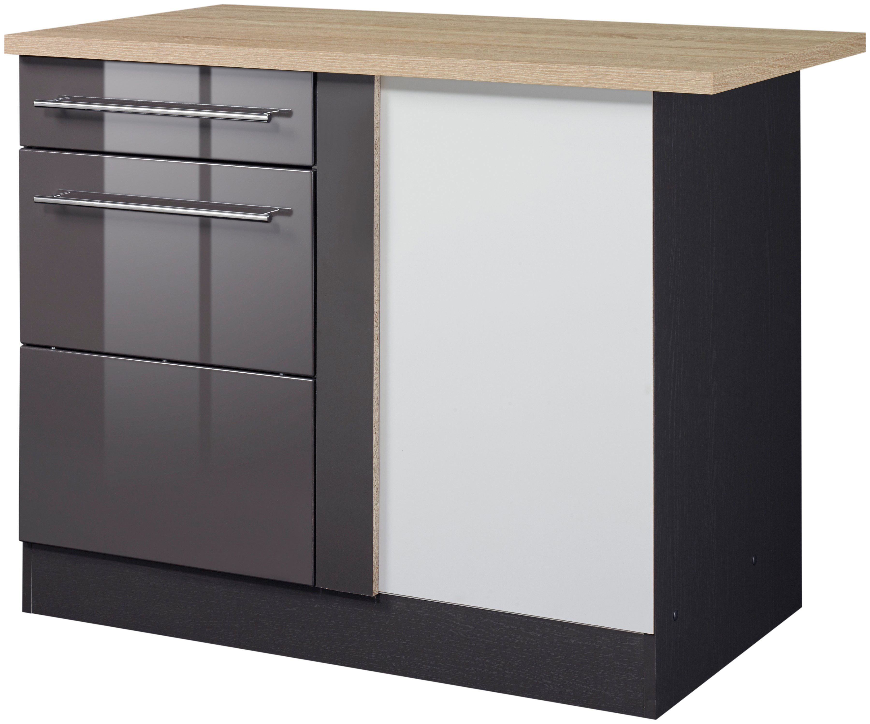 Eckunterschrank KOCHSTATION "KS-Wien", grau (grau hochglanz), B:110cm H:85cm T:60cm, Holzwerkstoff, MDF, Schränke, Eckunterschrank, Breite 110 cm Image