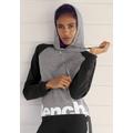 Kapuzensweatshirt BENCH. LOUNGEWEAR, Damen, Gr. 44/46, grau (grau, schwarz), Sweatware, Obermaterial: 60% Baumwolle, 40% Polyester, unifarben, meliert, mehrfarbig, Basic, Basic taillenbedeckt, ohne Ausschnitt, Langarm Bündchen, Sweatshirts Hoodie...