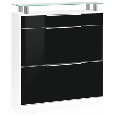 Schuhschrank BORCHARDT MÖBEL "Oliva", schwarz (weiß matt, schwarz hochglanz), B:89cm H:104cm T:24cm, Holzwerkstoff, Schränke, Breite 89 cm, stehend, mit 2 Doppeltrommeln und 1 Schubkasten Image