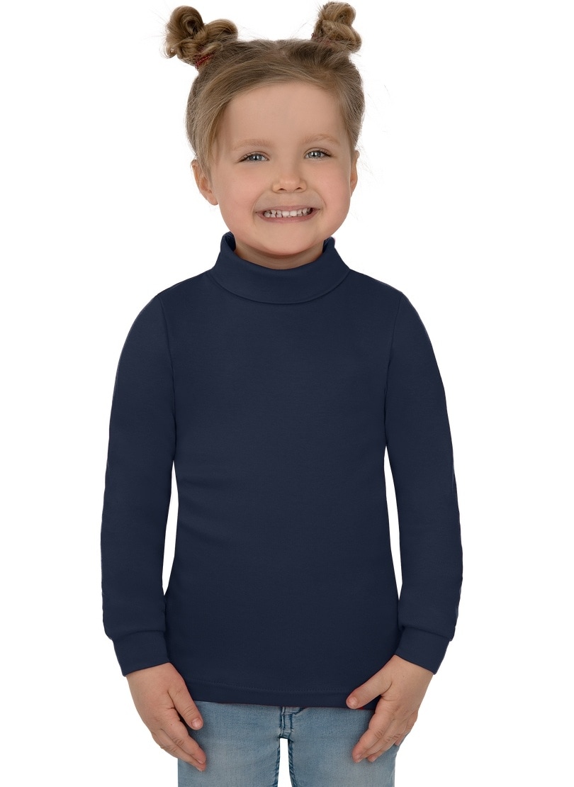 Rollkragenshirt TRIGEMA "TRIGEMA Langarm Ski- und Sport-Rollkragenpullover", Kinder, Gr. 152, blau (navy), 100% Baumwolle (Bio-Baumwolle kbA), Basic, Shirts Image