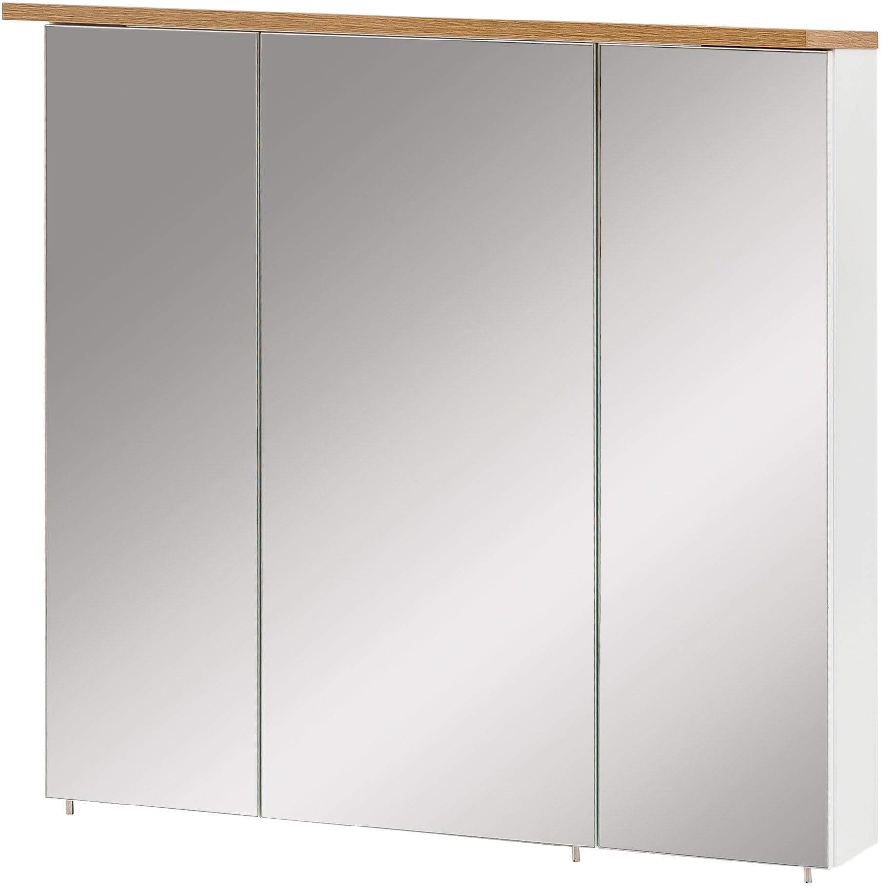 Spiegelschrank SCHILDMEYER "Profil", weiß (weiß glanz, landhaus eichefarben), B:70cm H:73cm T:23cm, Schränke, Breite 70 cm, 3-türig, LED-Beleuchtung, Schalter-/Steckdosenbox Image