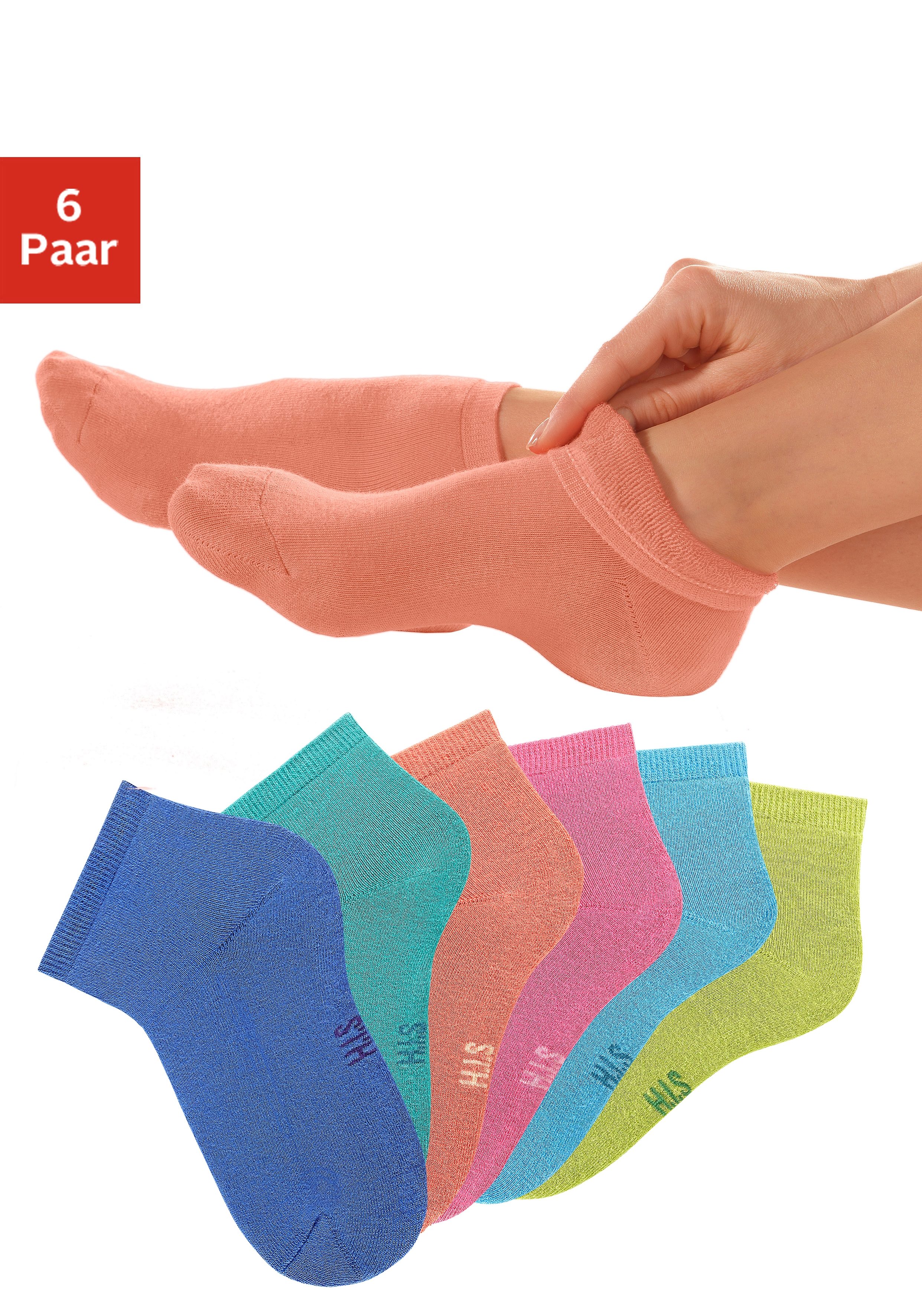Kurzsocken H.I.S, Damen, Gr. 35-38, bunt, Baumwolle, Elasthan, Polyamid, uni, elastisch, Socken, mit kuscheligem Innenfrottee