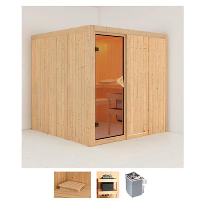 Sauna KARIBU "Rodin", beige (naturbelassen), Saunaofen, integrierte Steuerung, 8 kW, Saunen, 8-kW-Ofen mit integrierter Steuerung