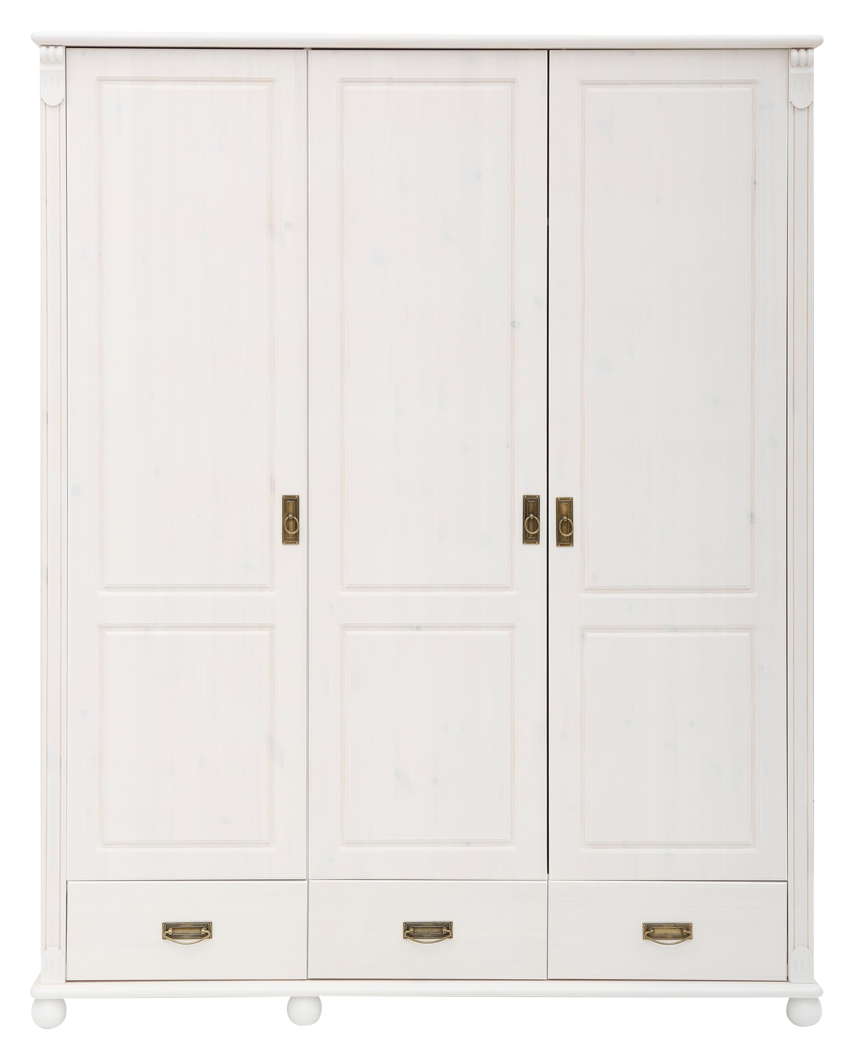 Drehtürenschrank HOME AFFAIRE ""Aimo", 3 türig, Landhausstil, Kassetten", Kinder, Gr. weiß, B/H/T: 152cm x 191cm x 59cm, Schubladen: 3 Stk. Türen: 3 Stk., weiß, Massivholz, Fräsungen, uni, Schränke Kinderkleiderschrank, aus Massivholz; FSC-Holz,...