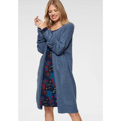 Strickjacke ANISTON CASUAL Gr. 46, blau (jeansblau, meliert) Damen Strickjacken im Oversize Look