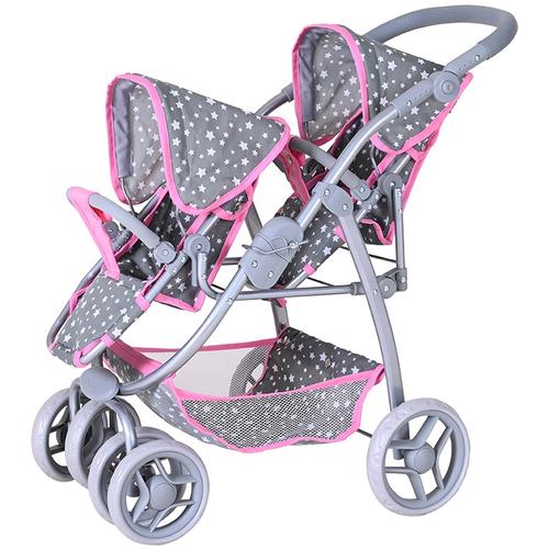 "Puppen-Zwillingsbuggy KNORRTOYS ""Milo - Star Grey"" Puppenwagen grau (grey) Kinder Puppenwagen -trage"