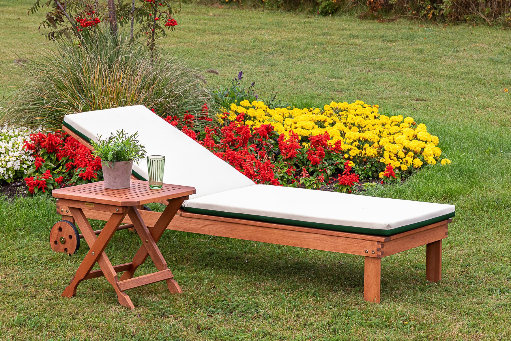 Gartenliege MERXX "Aktionsliegen Set", beige (braun), Gartenliegen, 1 Liege und 1 Hocker, mit Auflagen