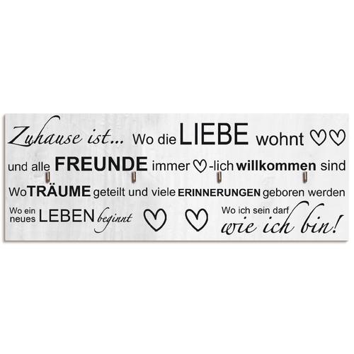 „Hakenleiste ARTLAND „“Wo die Liebe wohnt““ Hakenleisten Gr. B/H/T: 40 cm x 14,8 cm x 1,6 cm, grau Haken MDF“