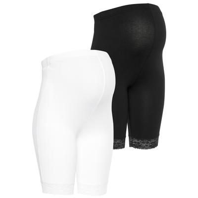 Umstandsleggings NEUN MONATE "2er Pack Radler für Schwangerschaft und Stillzeit" Gr. 36/38, N-Gr, schwarz (schwarz, weiß) Damen Hosen mit Spitze am Saum