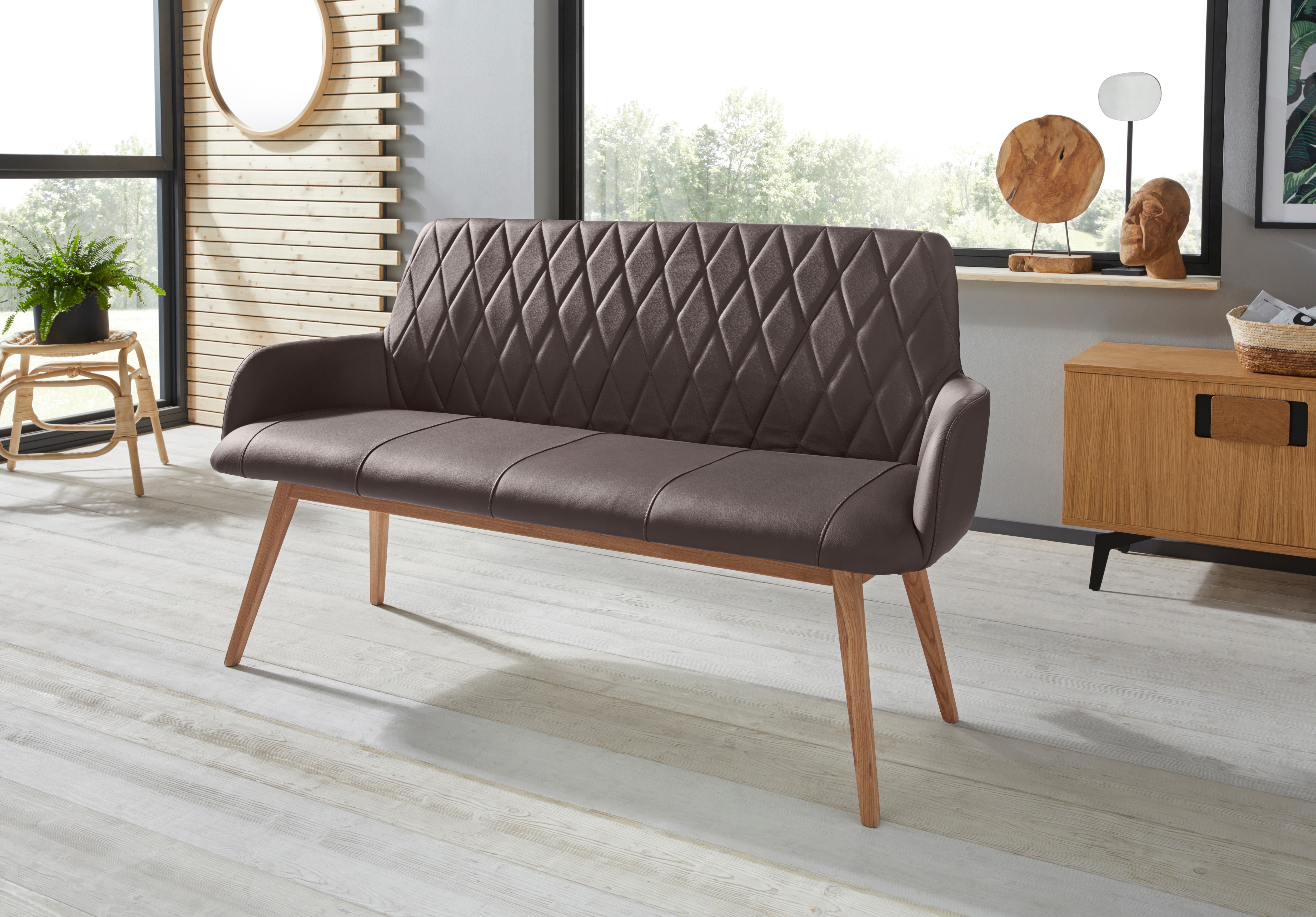 Sitzbank HOME AFFAIRE "Brest", braun (braun, natur), B:160cm H:88cm T:60cm, Sitzbänke, Essbank Sitzbank Polsterbank, Schuhbank, Garderobenbank, Bank Breite 160 cm