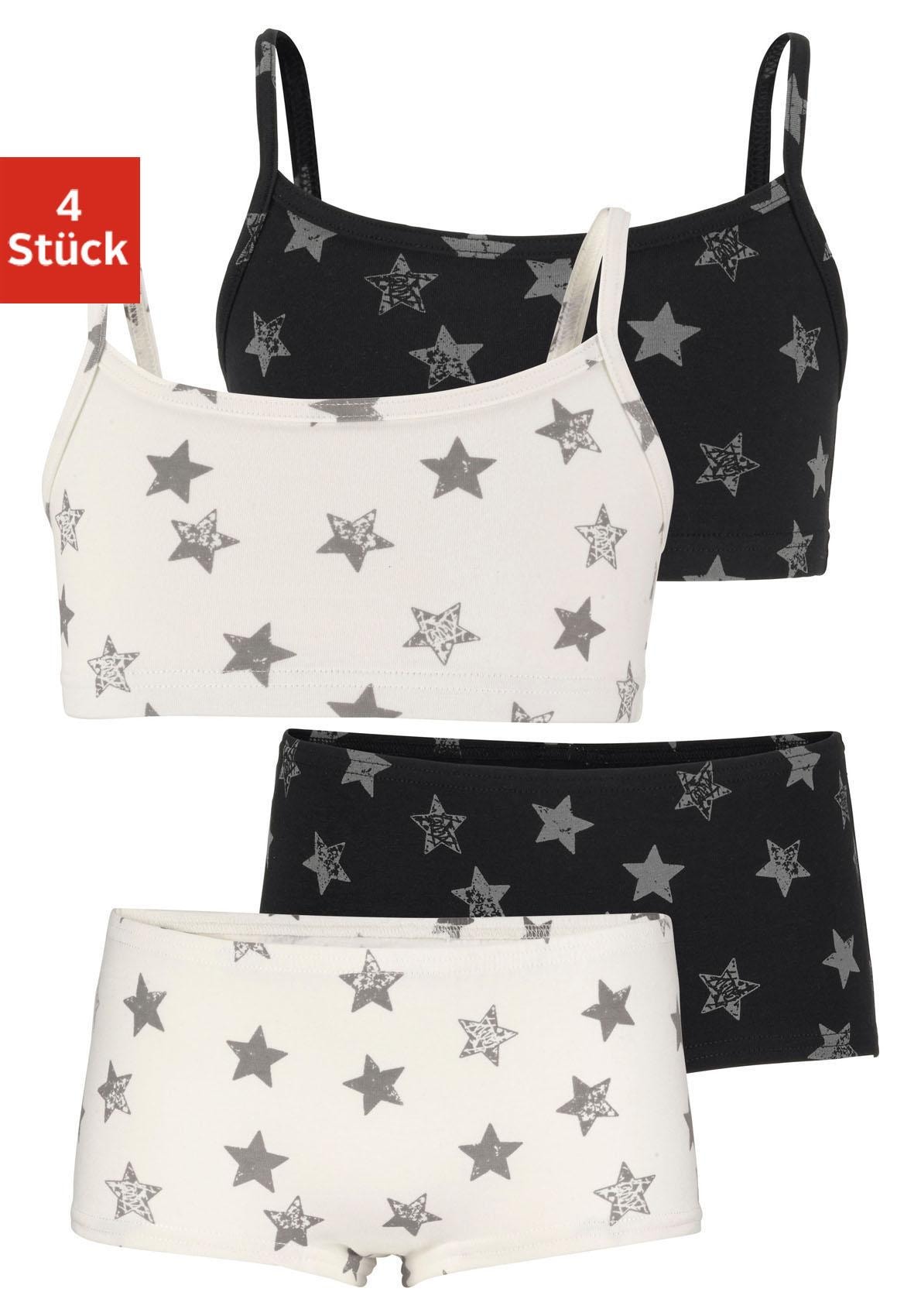 Set: Bustier VIVANCE, Kinder, Gr. 146/152, N-Gr, schwarz (schwarz, creme), Obermaterial: 95% Baumwolle, 5% Elasthan, gemustert, körpernah, BH-Sets, mit Sternendruck Image
