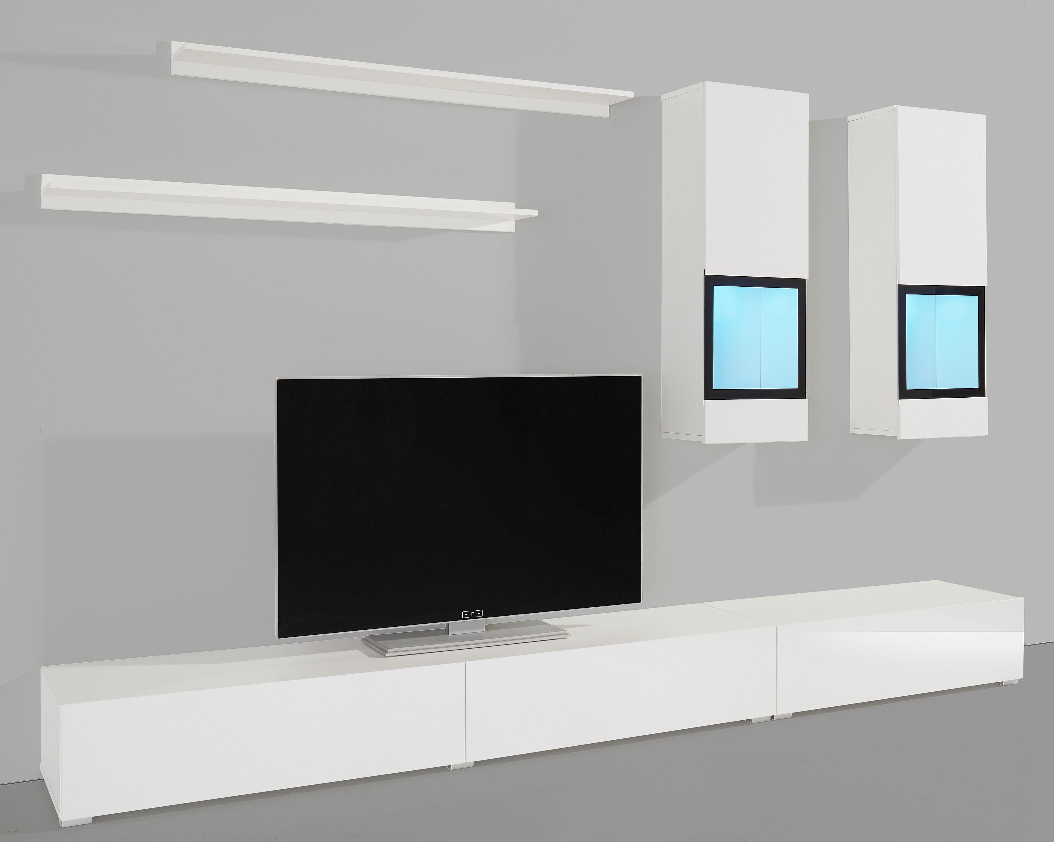 Wohnwand INOSIGN "Baros", weiß (weiß, weiß hochglanz), B:270cm, Kastenmöbel-Sets, Wohnwand