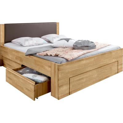 Stauraumbett HOME AFFAIRE "Bernett", beige (kernbuche), H:87cm L:206cm, Betten, aus massiver Buche, mit Stauraumschubladen Image
