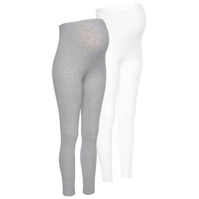 Umstandshose NEUN MONATE "2 Stück Umstands-Hosen für Schwangerschaft und Stillzeit", Damen, Gr. 40/42, N-Gr, weiß (grau, meliert, weiß), Jersey, Obermaterial: 95% Baumwolle, 5% Elasthan. Graumeliert (Obermaterial): 90% Baumwolle, 5% Elasthan, 5%...
