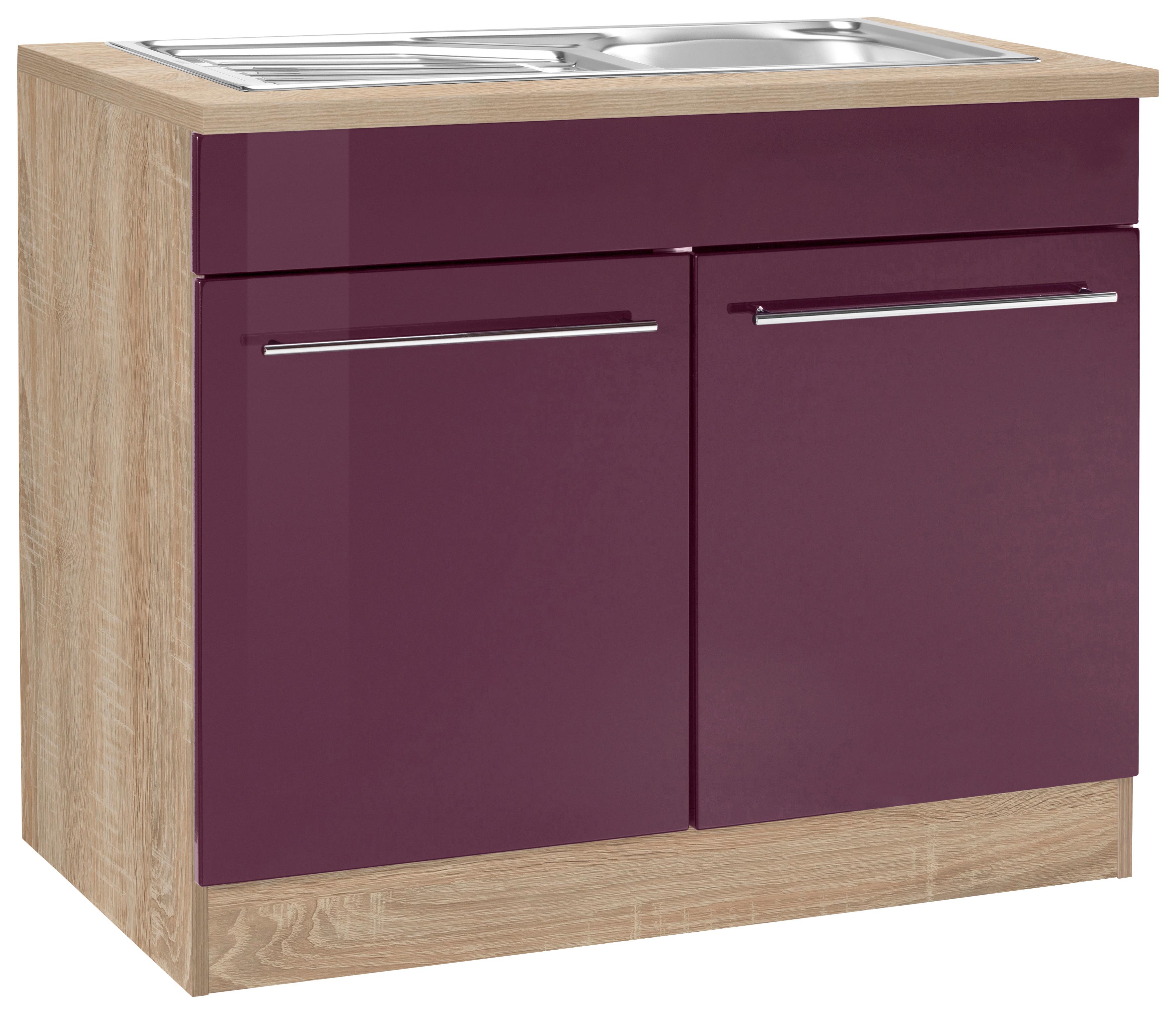 Spülenschrank KOCHSTATION "KS-Eton", lila (aubergine hochglanz), B:100cm H:85cm T:60cm, Schränke, Breite 100 cm Image
