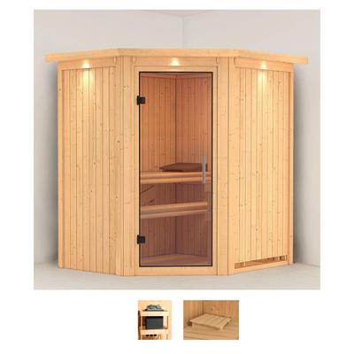 Sauna KARIBU "Tomke", beige (naturbelassen), ohne Ofen, (ohne Ofen), Saunen, ohne Ofen
