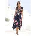 Sommerkleid BEACHTIME, Damen, Gr. 38, N-Gr, blau (marine, bedruckt), Jersey, Obermaterial: 95% Viskose, 5% Elasthan, bedruckt, feminin, figurbetont kniebedeckend, V-Ausschnitt, Kurzarm, Kleider, mit Zipfelsaum und Schleife in der Taille,...