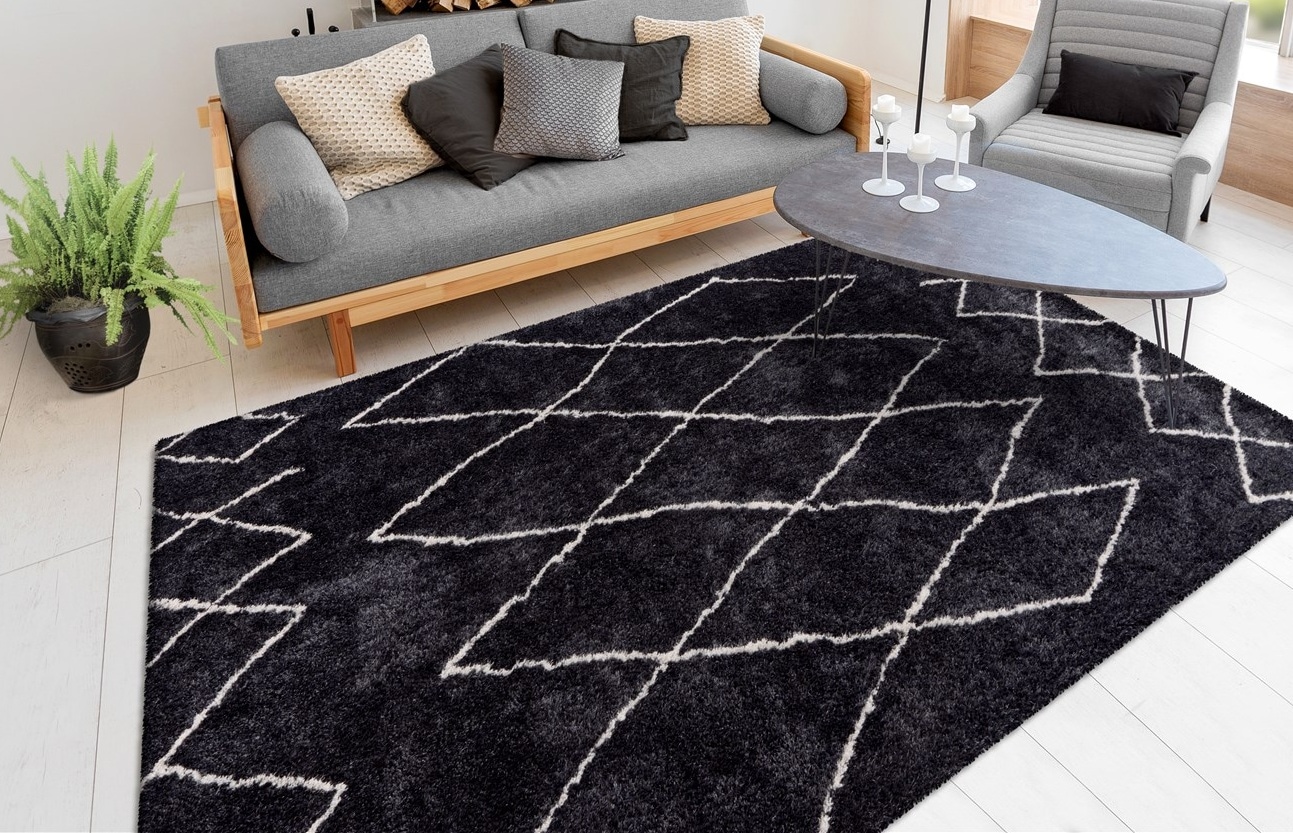 Hochflor-Teppich MY HOME "Bella" Gr. 2, grau (anthrazit), B:80cm H:27mm L:150cm, Kunstfaser, Teppiche, Retro, Wohnzimmer Image