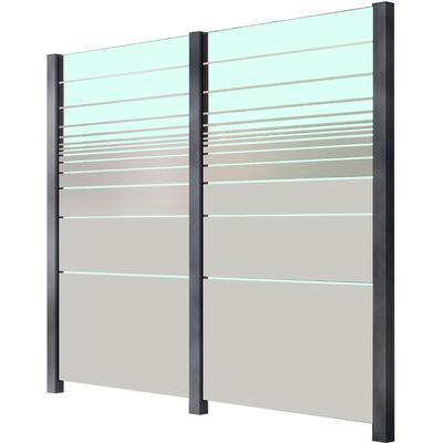 Zaun STAKET PRO, grau, Pfosten: 3 St., Aluminium, Glas, Zaunelemente, Glaszaun, Gesamtlänge: 2,289 m, 3 Pfosten