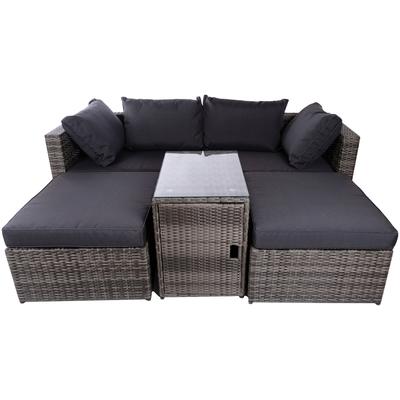 Gartenlounge-Set MY FLAIR, grau (grau, grau, grau), Polyrattan, Eisen, Sitzmöbel-Sets, 2 Sofa, 2 Hocker, 1 Tisch