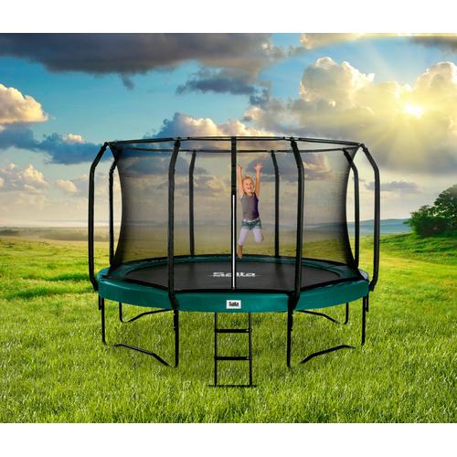 „Gartentrampolin SALTA „“First Class““ Trampoline Gr. Ø 366 cm, grün (schwarz, grün) Kinder Trampoline Schutzrand“