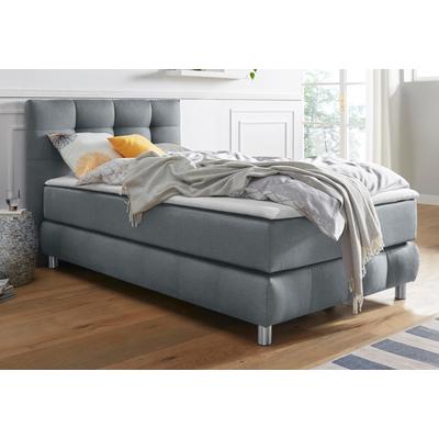 Boxspringbett ANDAS "Salo", grau, B:104cm L:211cm, Struktur (100% Polyester), Bezug der Spiegelfläche Matratzendrell aus 100% Polyester, Samtoptik (100% Polyester), Komplettbetten, Boxspringbett, incl. Topper, 6 Breiten, 2 Härtegrade, TFK auch in... Image