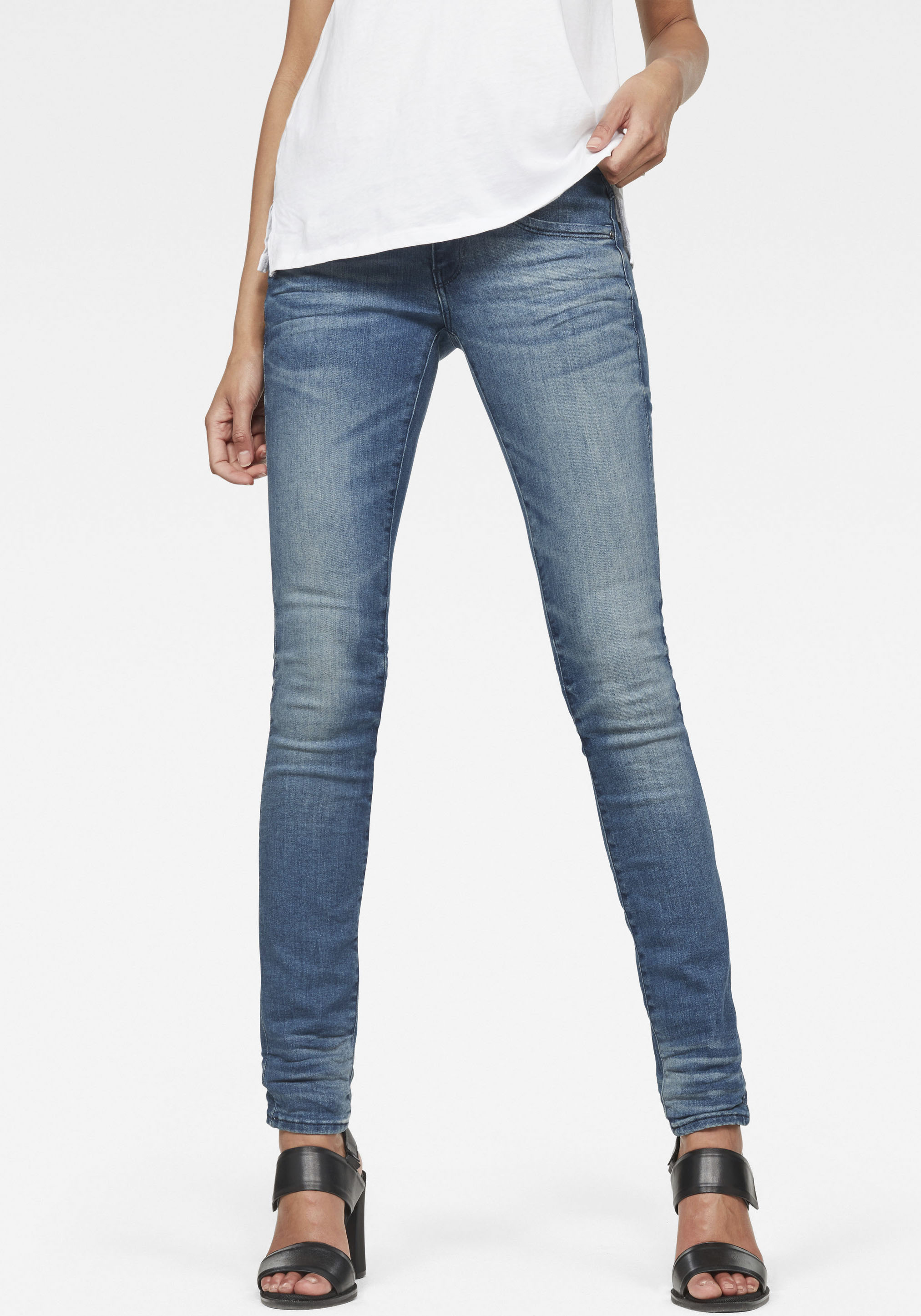 Skinny-fit-Jeans G-STAR "Ly Mid Waist Skinny", Damen, Gr. 31, Länge 32, blau (schwarz used), Denim/Jeans, Obermaterial: 92% Baumwolle, 6% Elastomultiester, 2% Elasthan, skinny fit lang, Jeans, moderne Version des klassischen 5-Pocket-Designs
