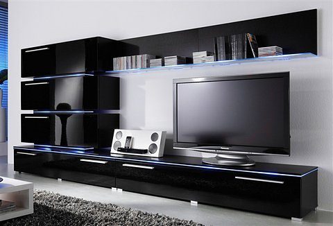 Wohnwand HÖLTKEMEYER "Line", schwarz, Kastenmöbel-Sets, Wohnwand