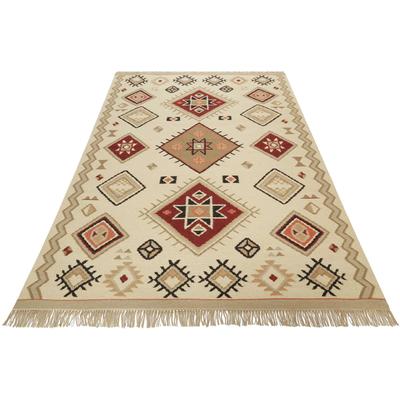 Teppich GREEN LOOOP "Brionne GL-82102", beige, B:160cm H:5mm L:230cm, Schurwolle, Baumwolle, Teppiche, handgewebter Naturfaserteppich aus 80% Wolle 20% Baumwolle, Fransen Image
