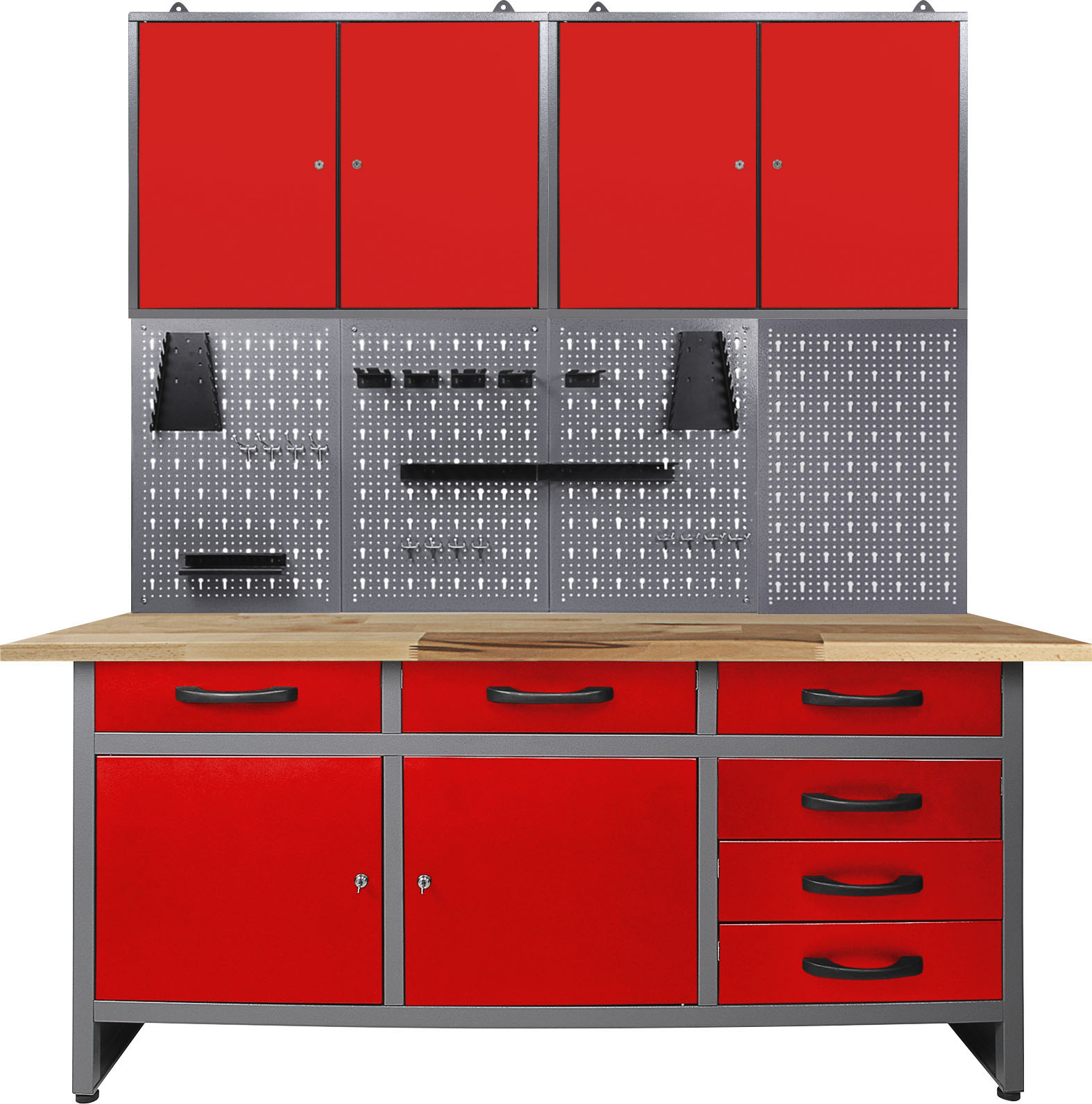 Werkstatt-Set ONDIS24, rot (anthrazit, rot), B:160cm H:205cm T:60cm, Metall, Werkbänke, 160 cm