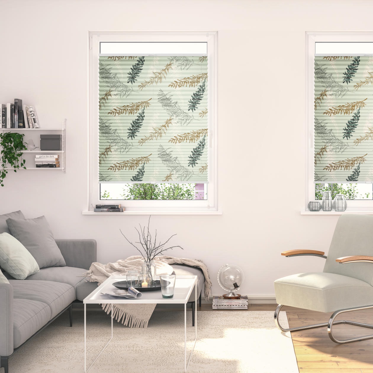 Plissee LICHTBLICK ORIGINAL "Plissee Klemmfix, ohne Bohren, blickdicht, Fir Branches - Grün", grün (grün, weiß, weiß), B:70cm H:130cm, Obermaterial: 100% Polyester, Plissees