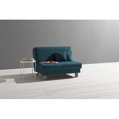 Schlafsofa ELL + ELL "Enny", blau (petrol), B:125cm T:100cm, Sofas, Liegefläche Breite 120 oder 140 cm, Liegehöhe 45 cm, Füße alufarben Image
