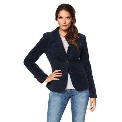 Jackenblazer ANISTON CASUAL, Damen, Gr. 44, blau (marine), Web, Cord, Obermaterial: 97% Baumwolle, 3% Elasthan. Futter: 100% Polyester, unifarben, casual, figurbetont hüftlang, Langarm normaler Saum mit Knöpfen, Blazer, mit Stoff-Einfassungen und... Image