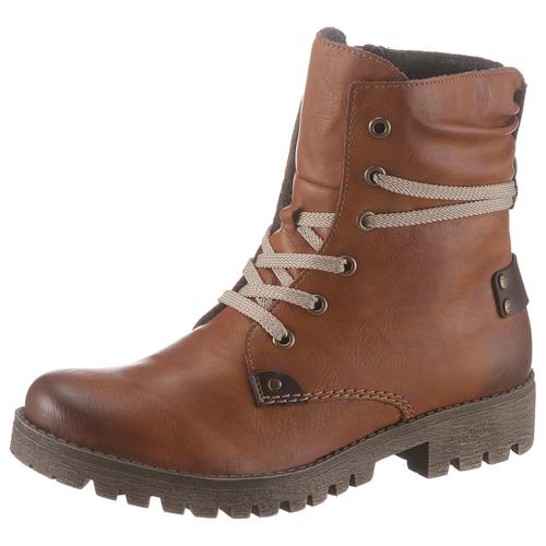 Schnürboots RIEKER, Damen, Gr. 36 (3,5), braun (cognac, used), Lederimitat, used, klassisch, Schuhe, mit herausstechender Schnürung