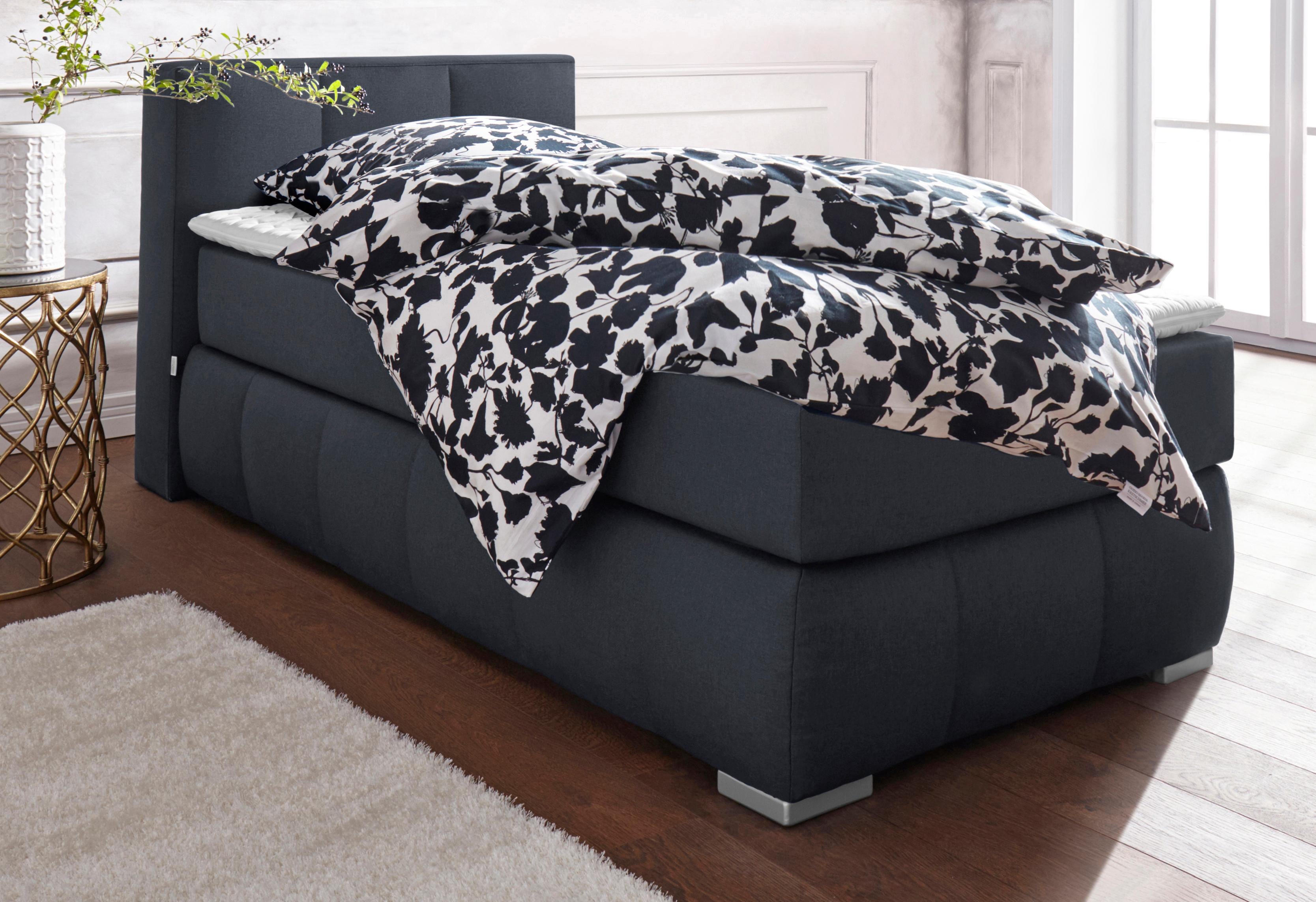 Boxspringbett HOME AFFAIRE "Chelles", grau (anthrazit), B:107cm L:225cm, Samtoptik (100% Polyester);Bezug der Spiegelfläche Matratzendrell aus 100% Polyester;Struktur fein 100% Polyester), Komplettbetten, Boxspringbett, inkl. Kaltschaumtopper, in 5... Image