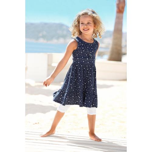 „Jerseykleid KIDSWORLD „“STERNE““ Gr. 104/110, N-Gr, blau (marine, bedruckt) Mädchen Kleider Jerseykleider mit Haarband“
