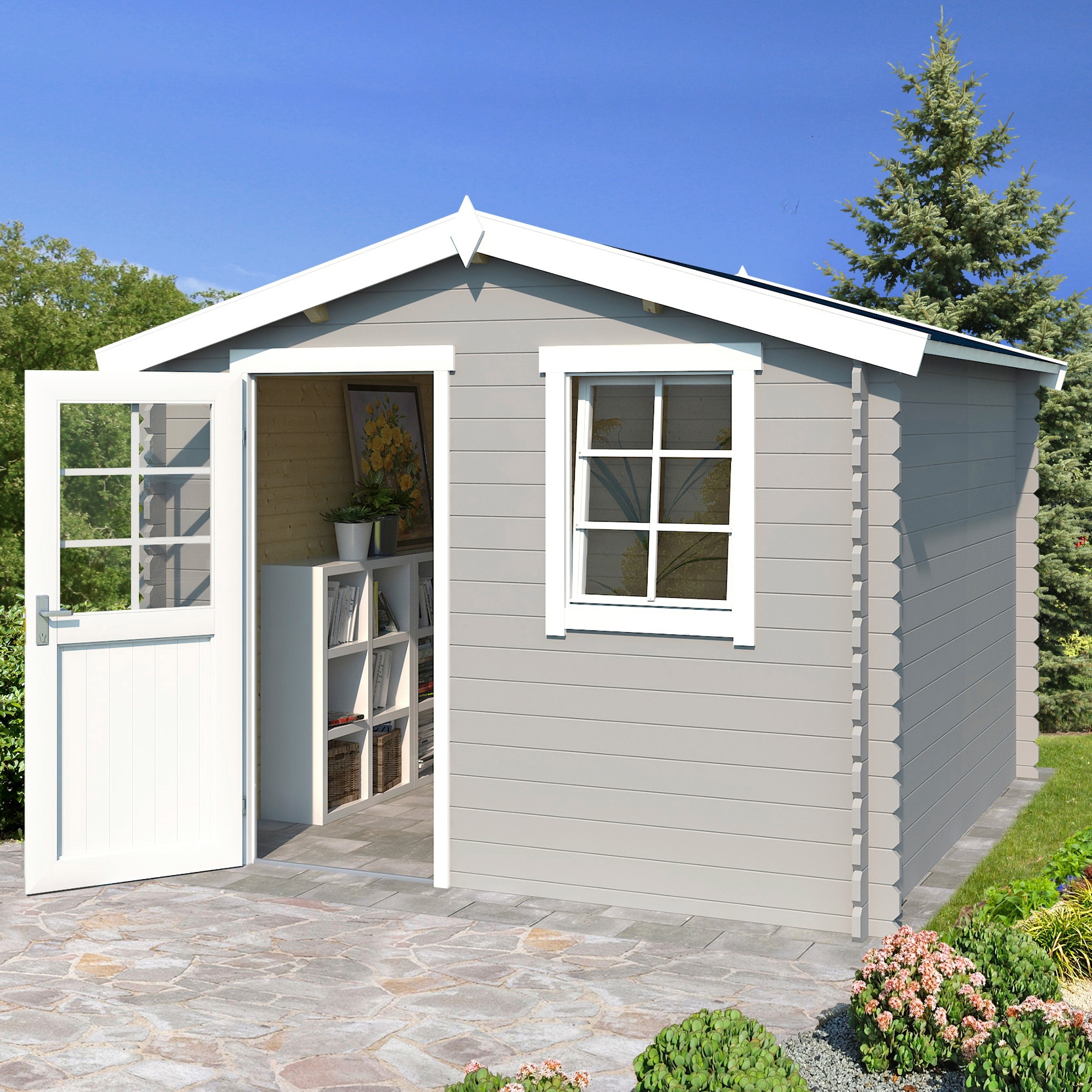Gartenhaus LASITA MAJA "Nina 230", grau (lichtgrau), ohne Fußboden, ohne Dacheindeckung, Holzwerkstoff, Gartenhäuser, Gartenhaus
