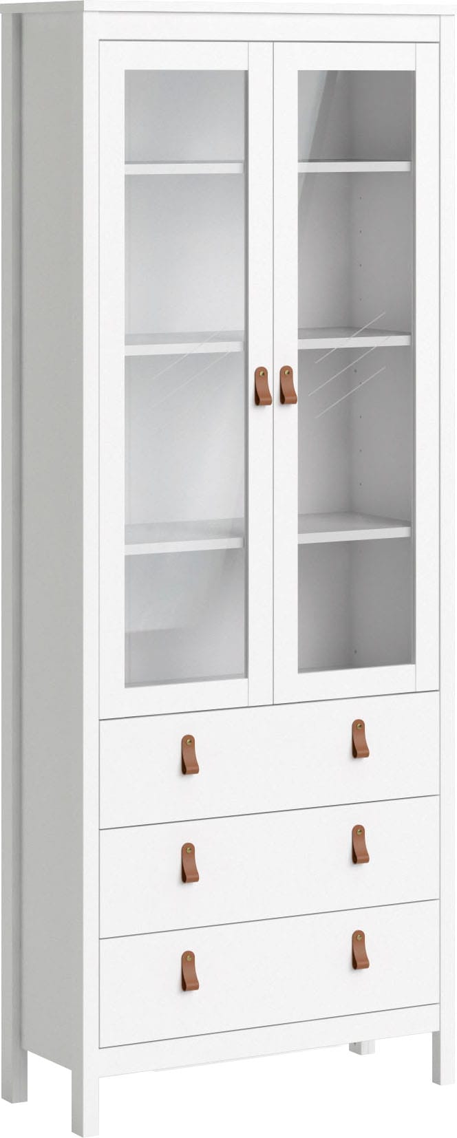 Vitrine HOME AFFAIRE "Madrid, Glasvitrine Vitrinenschrank Ausstellung Sammelvitrine", weiß, B:78cm H:199cm T:32,5cm, Spanplatte, Schränke, Vitrine, mit 2 Glastüren und 3 Schubladen, Breite 78 cm