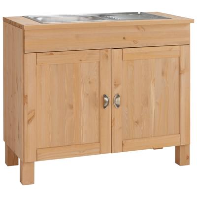 Spülenschrank HOME AFFAIRE "Oslo", beige (natur gebeizt, gewachst), B:100cm H:85cm T:60cm, Massivholz, Schränke, 100 cm breit, in 2 Tiefen, inklusive Einbauspüle aus Edelstahl Image