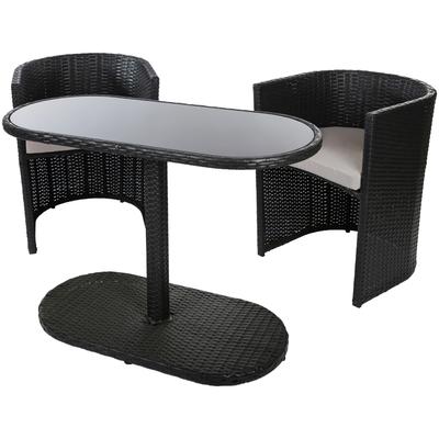 Gartenlounge-Set MY FLAIR, schwarz, Polyrattan, Eisen, Glas, Sitzmöbel-Sets, 2 Stühle, 1 Tisch Image