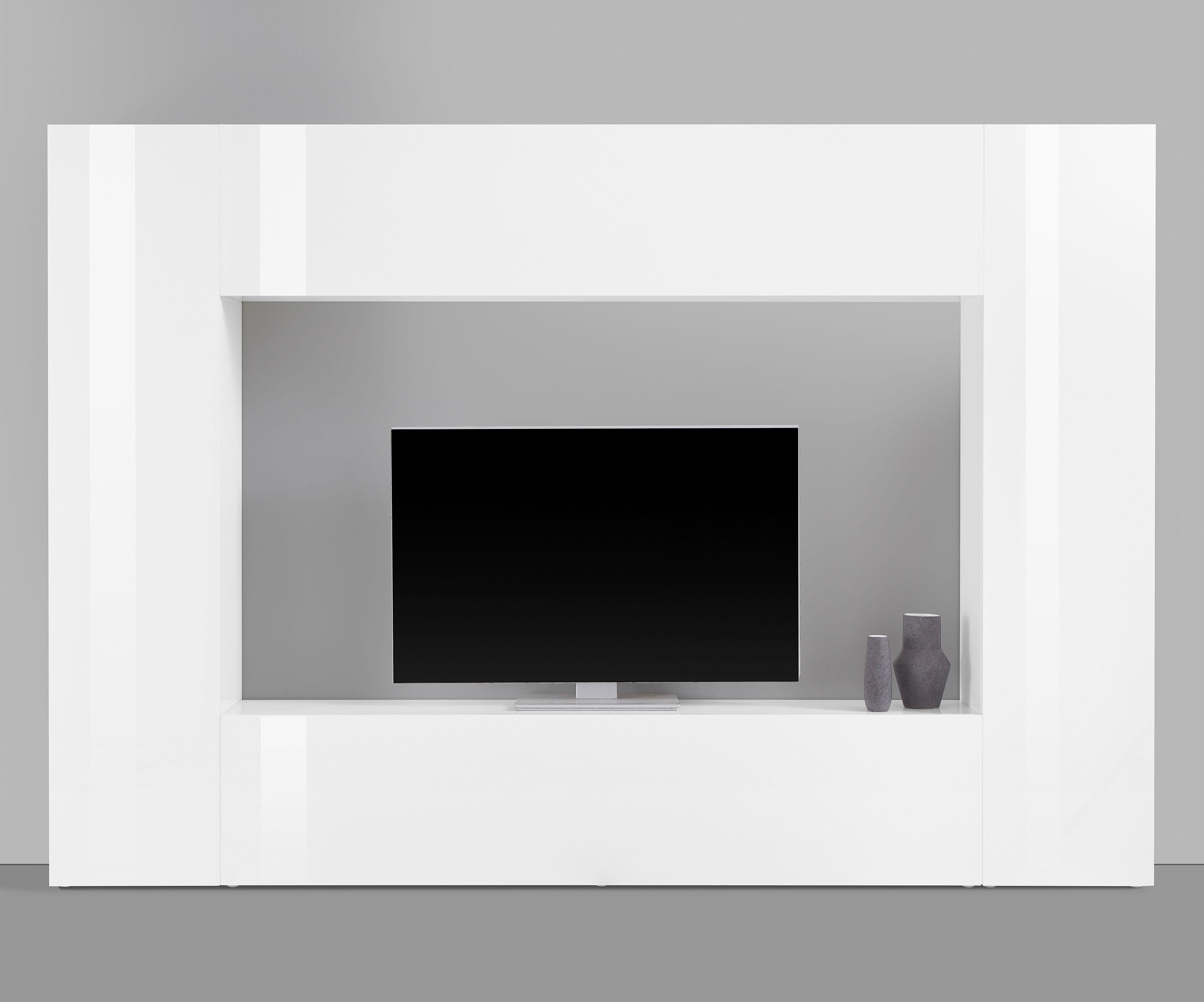 Wohnwand INOSIGN "Maruska", weiß (weiß hochglanz), B:260cm H:180cm T:30cm, Holzwerkstoff, Kastenmöbel-Sets, Front/ Korpus weiß Hochglanz