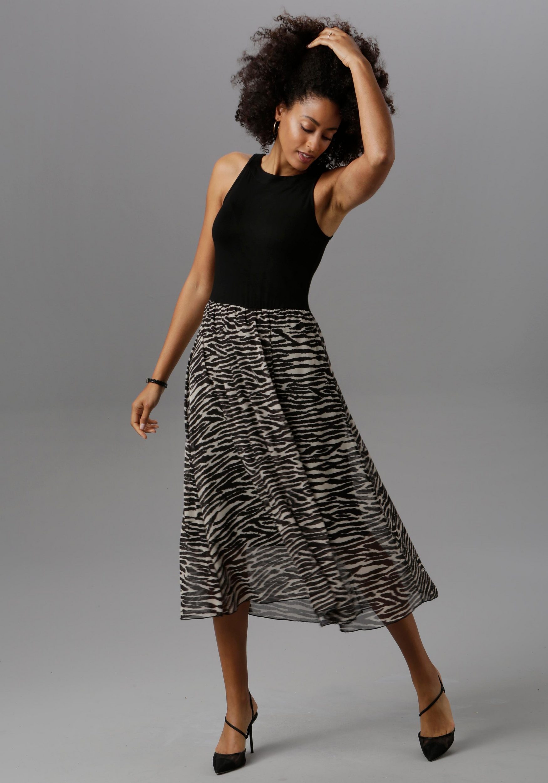 Partykleid ANISTON SELECTED, Damen, Gr. 42, N-Gr, schwarz (schwarz, sand), Jersey, Obermaterial: 95% Viskose, 5% Elasthan. Chiffon: 100% Polyester. Futter: 95% Viskose, 5% Elasthan. Rock: 100% Polyester, gemustert, festlich, figurbetont wadenlang,...