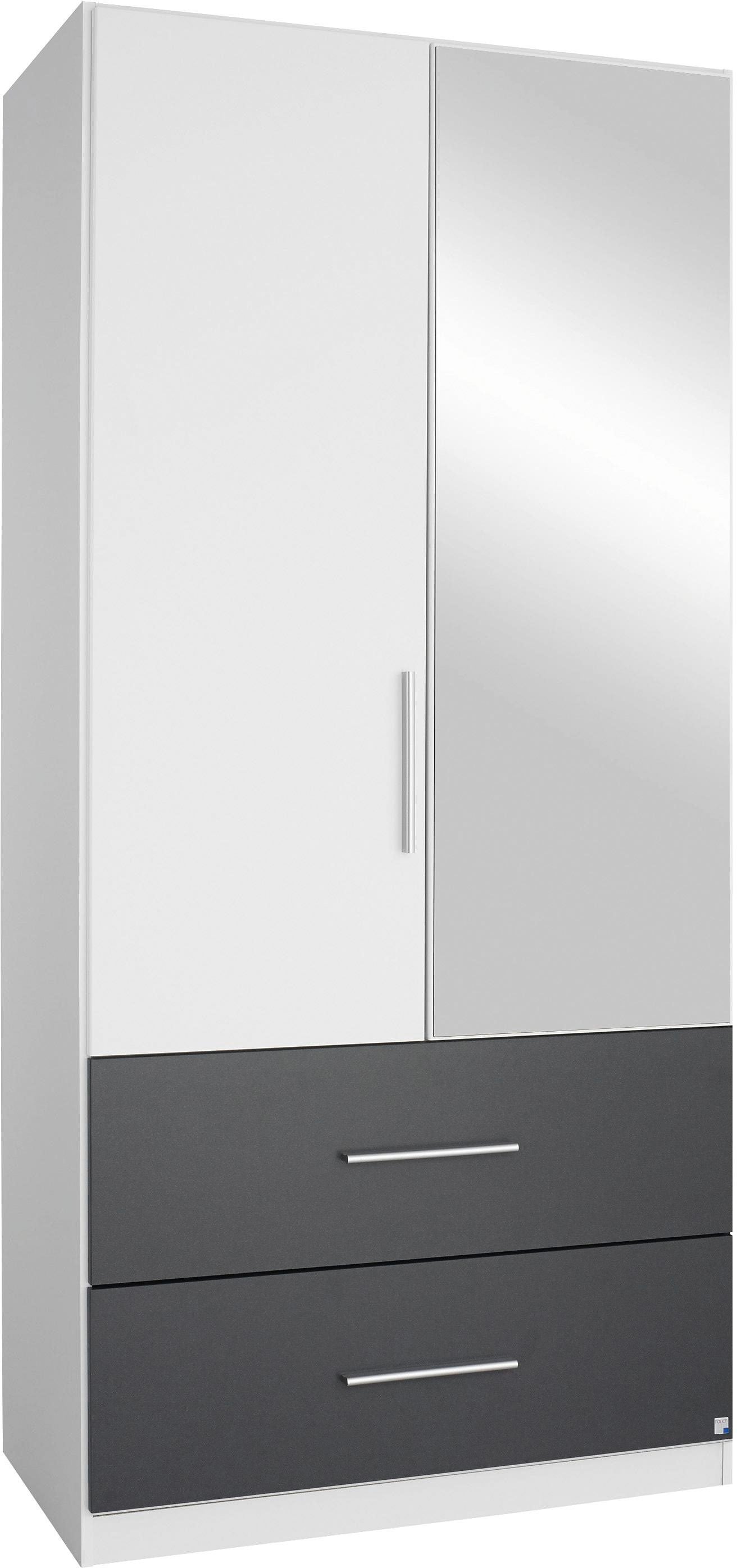 Kleiderschrank RAUCH "Drehtürenschrank Schrank Garderobe Wäscheschrank Schlafzimmer ALVOR", schwarz-weiß (weiß, graumetallic), B:91cm H:197cm T:54cm, Holzwerkstoff, Schränke, Kleiderschrank Drehtürenschrank