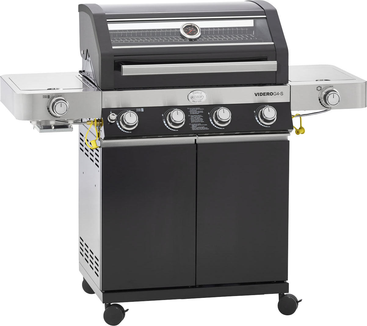 Gasgrill RÖSLE "BBQ-Station VIDERO, 25524", schwarz, B:138cm H:117,5cm T:57cm, Grills, G4-S Schwarz, 4 Brenner, extra Primezone und Seitenbrenner, VARIO+ Image