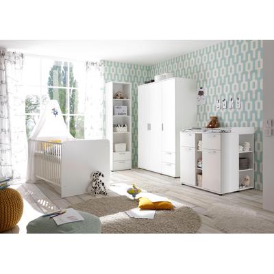 Babyzimmer-Komplettset BEGABINO "Bibo", weiß, B/H: 70cm x 140cm, Schlafzimmermöbel-Sets, Bett + Wickelkommode + 3-trg. Schrank