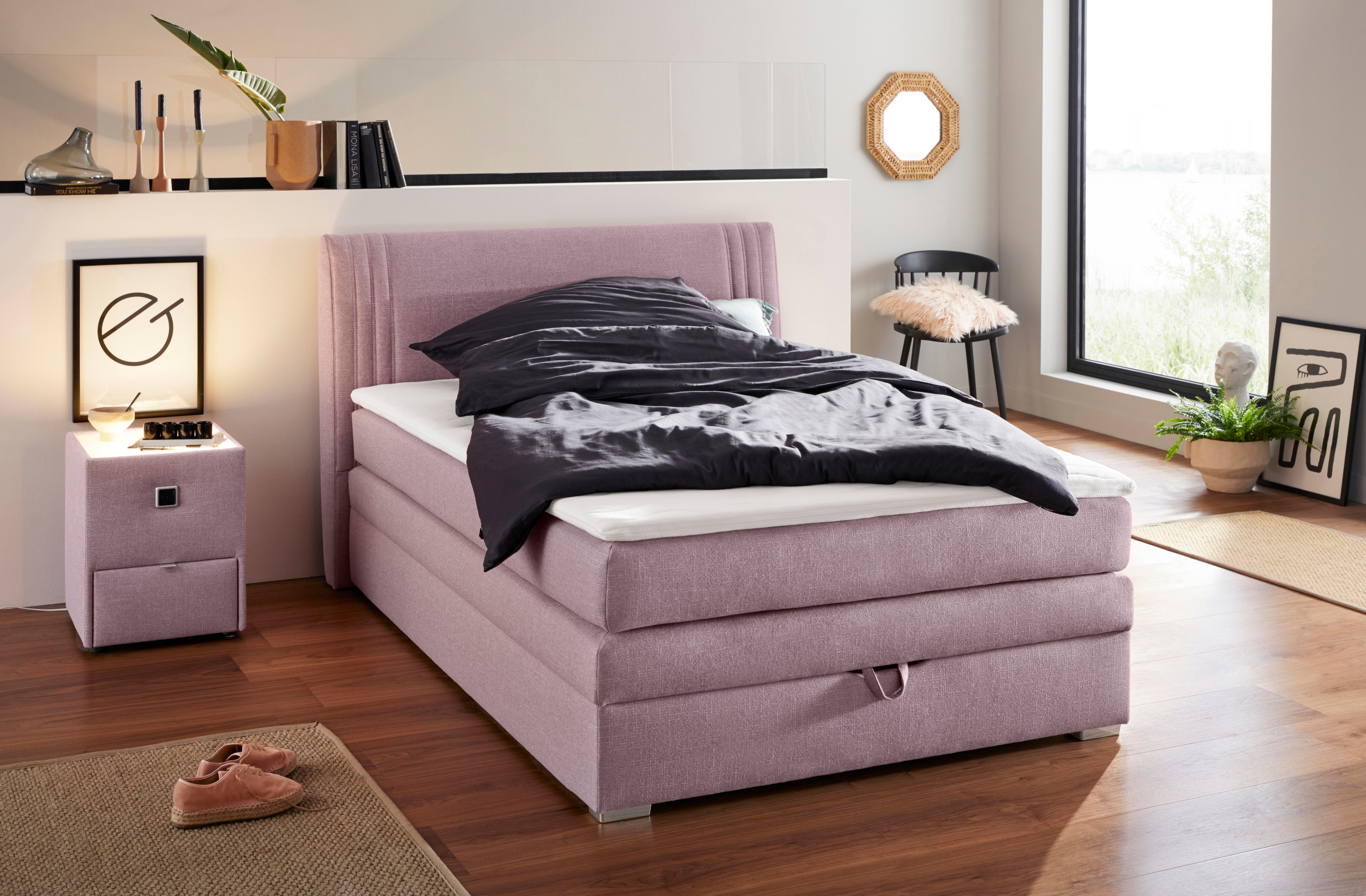 Boxspringbett JOCKENHÖFER GRUPPE "Amira", OTTOs Choice Topseller, mit Bettkasten und Topper", rosa (rosè 313, 05), B:154cm L:217cm, Bezug: 100% Polyester;Topper und Matratzenspiegel: 100% Polyester, Komplettbetten, Boxspringbett, erhältlich in den... Image